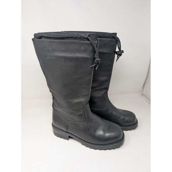 LL  Bean Womens Tall‎ Winter Boot 9 W Black Leather Cinch Cuff Felt Liner Wide - Picture 1 of 13